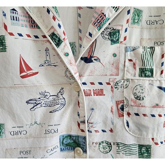 J CREW Women's Plus 2X Pajamas Set Shorts Postcards Drawstring 100% Cotton - Picture 4 of 11